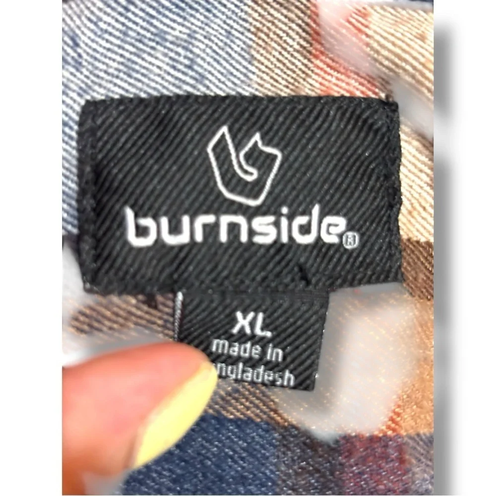 Burnside Men's Casual Plaid Long Cuffed Sleeve Flannel Blue/Brown Button Down - Picture 11 of 16